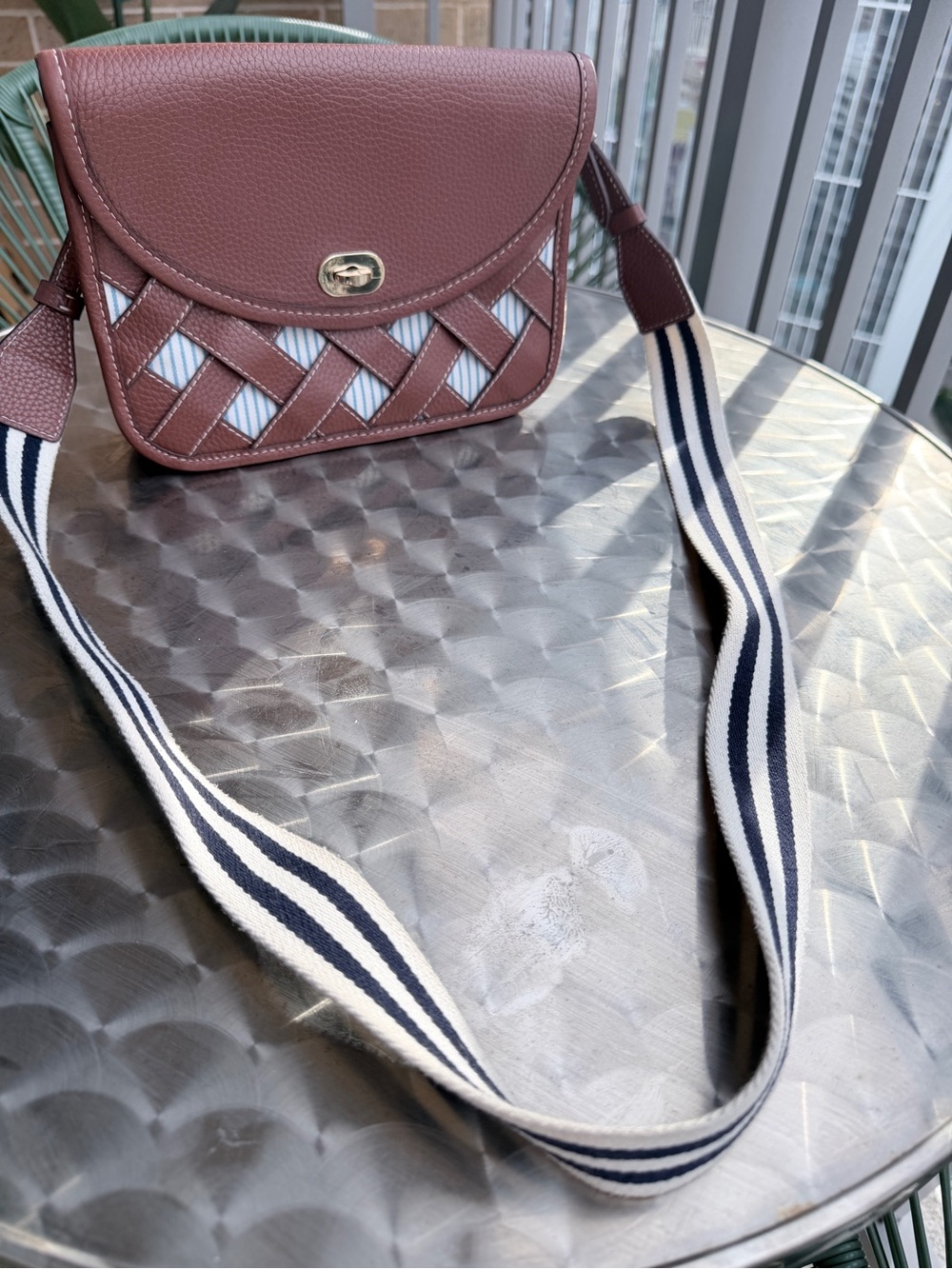 Draper James Dusty Rose Crossbody with Navy & White Strap